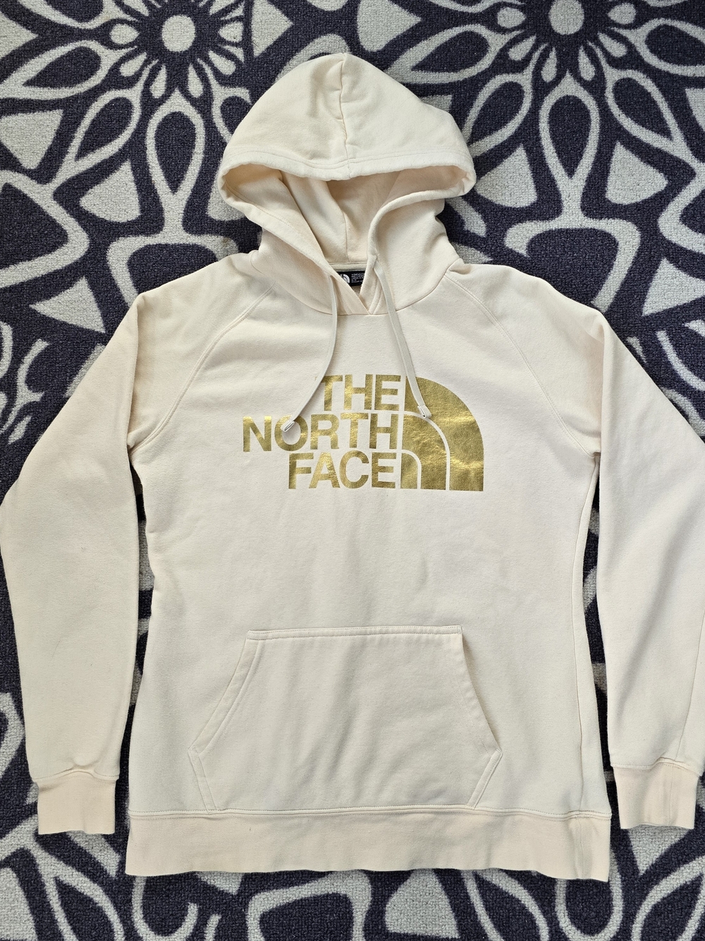 The North Face Womens Cream Pullover Hoodie with Gold Logo Medium